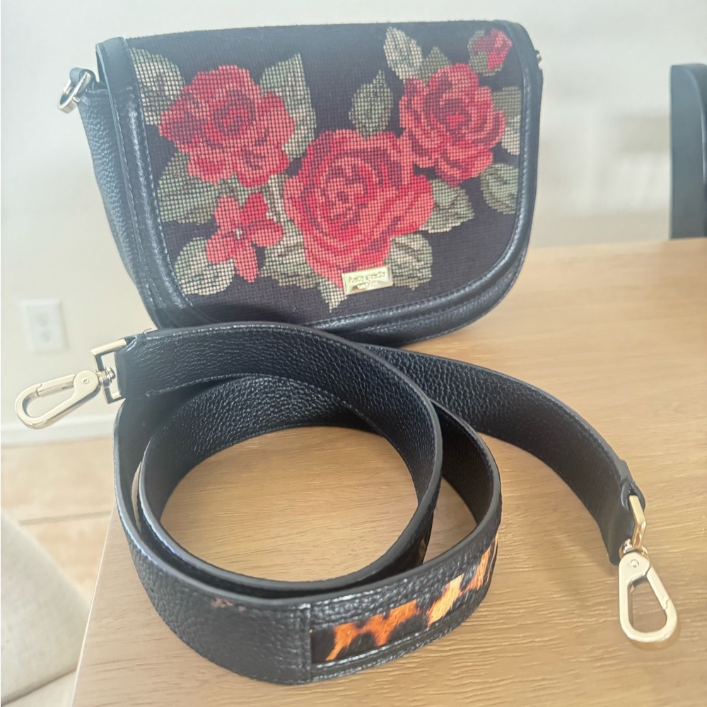 Kate Spade Black and Red Floral Crossbody Bag